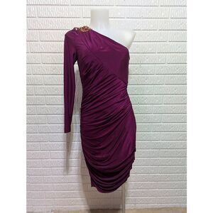 Cache Women's Purple Solid One Beaded Shoulder 80's Bodycon Dress Size 4